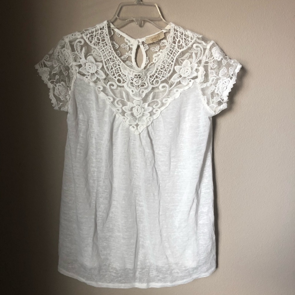 Ambra white lace crochet top